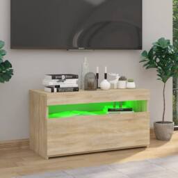 Berkfield Home TV Cabinet with LED Lights Sonoma Oak 75x35x40 cm in Tan - Size: 75 x 35 x 40 cm - thumbnail 5