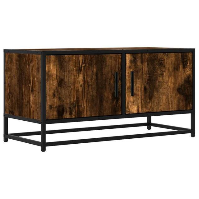 Berkfield Home TV Cabinet Smoked Oak 80x34.5x40 cm Engineered Wood & Metal in Brown - image 1