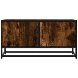 Berkfield Home TV Cabinet Smoked Oak 80x34.5x40 cm Engineered Wood & Metal in Brown - thumbnail 4