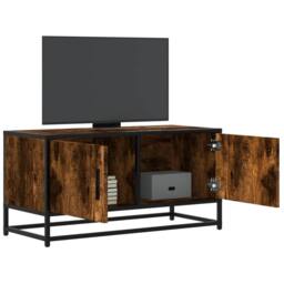 Berkfield Home TV Cabinet Smoked Oak 80x34.5x40 cm Engineered Wood & Metal in Brown - thumbnail 2