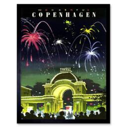 "Artery8 Copenhagen Denmark Tivoli Gardens Fireworks Framed Art Print - Size: W12"" x H16""" - thumbnail 1