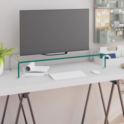Berkfield Home TV Stand/Monitor Riser Glass Clear 80x30x13 cm - Size: 80 x 30 x 13 cm