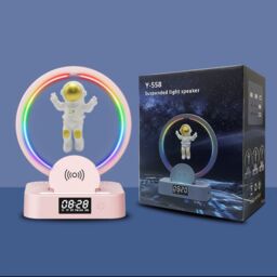 Obasyhig Pink Magnetic Levitation Astronaut Bluetooth Wireless Charger RGB Light Clock in Gold - thumbnail 5