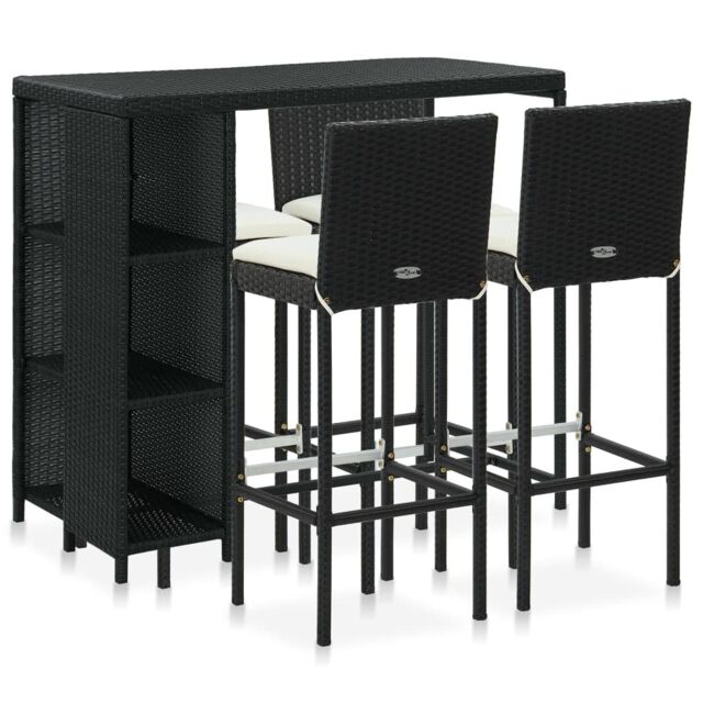 Berkfield Home 5 Piece Garden Bar Set with Cushions Poly Rattan Black - image 1