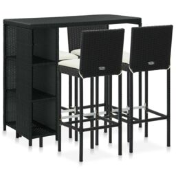 Berkfield Home 5 Piece Garden Bar Set with Cushions Poly Rattan Black - thumbnail 1