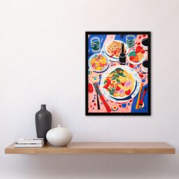 Artery8 Wall Art Print Spaghetti Pasta Night Henri Matisse Style Painting Framed - Size: A4 - thumbnail 4