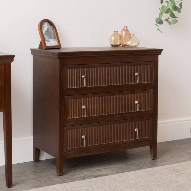 Melody Maison 3 Drawer Dark Wood Reeded Chest Of Drawers - Georgian Range in Dark Brown - image 1
