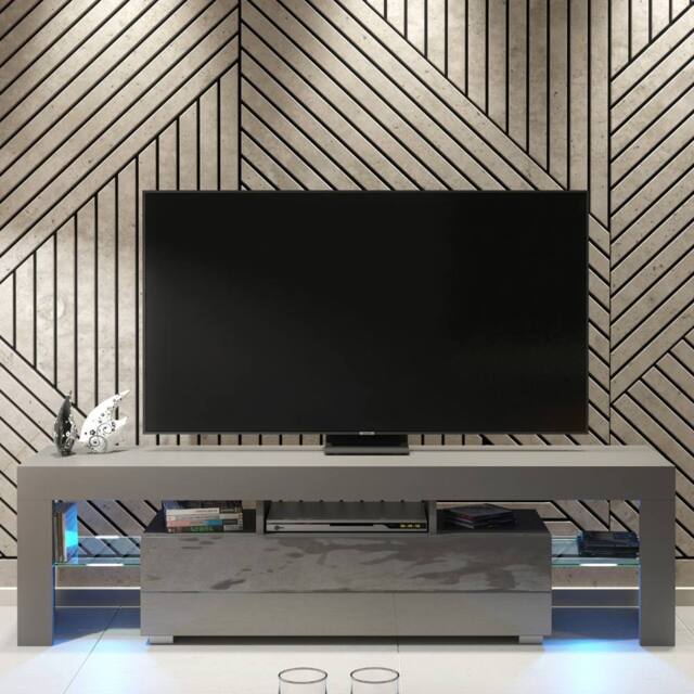 Creative Furniture Aria TV Unit 160cm - Dark Grey with Gloss Doors & LED Lights - image 1