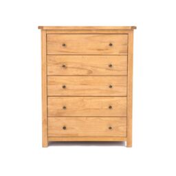 Cabinet Bits Lugo 5 Drawer Chest of Drawers Brass Knob in Light Brown