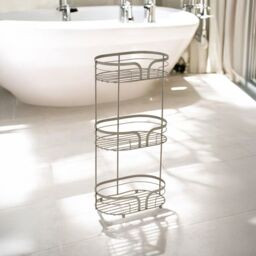 Showerdrape Dante Modern 3-Tier Floor Caddy - Bathroom Storage in White, Grey, Pink, Chrome, Black, Sage Green in Beige