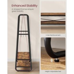 VASAGLE Bedroom Garment Rack Shelves Steel Rail Hooks Wardrobe Storage in Brown - thumbnail 4