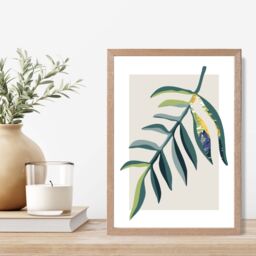 ARTZE Tropical Leaf Teal & Green Mid Century Modern Framed Print SIZE: A4 with Oak Frame - Size: A3 - thumbnail 2