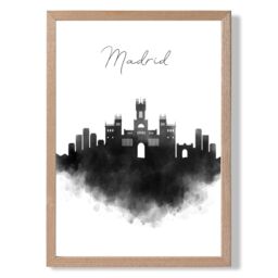 ARTZE Madrid Watercolour Skyline City Framed Print SIZE: A2 with Oak Frame in Black - Size: A4 - thumbnail 1