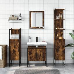 Berkfield Home 4 Piece Bathroom Cabinet Set Smoked Oak Engineered Wood in Brown - thumbnail 3