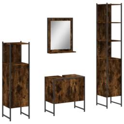 Berkfield Home 4 Piece Bathroom Cabinet Set Smoked Oak Engineered Wood in Brown - thumbnail 1