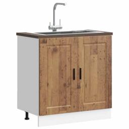 "Berkfield Home Sink Base Cabinet¬†""Porto"" Old Wood 80x46x81.5 cm¬†Engineered Wood in Brown - Size: 80x46x81.5 cm" - thumbnail 1