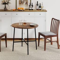 Levede Dining Table Round Kitchen 4 Person Coffee Restaurant Metal Base 80cm in Brown - thumbnail 3