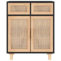 Berkfield Home Sideboard Black 60x30x75 cm Solid Wood Pine & Natural Rattan - Size: 60 x 30 x 75 cm - thumbnail 4