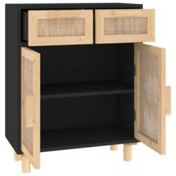 Berkfield Home Sideboard Black 60x30x75 cm Solid Wood Pine & Natural Rattan - Size: 60 x 30 x 75 cm - thumbnail 5