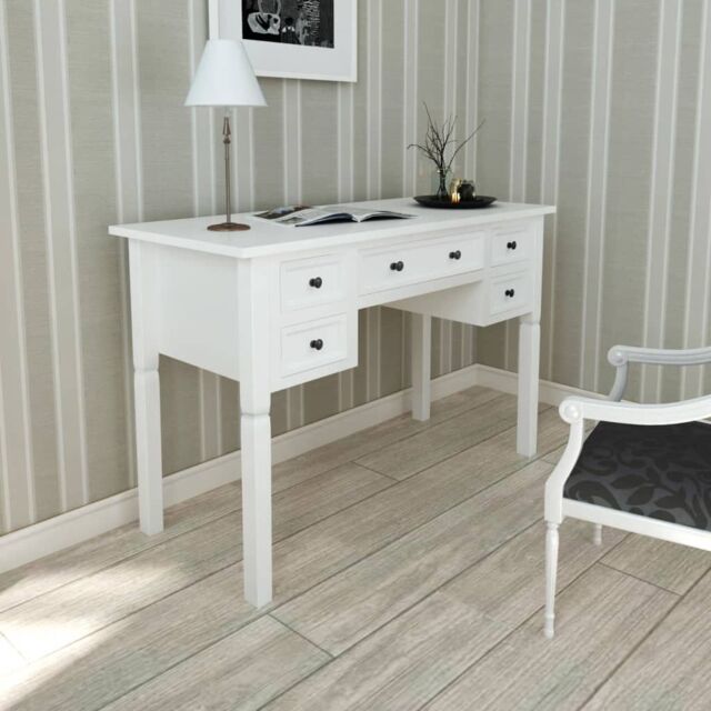 Berkfield Home White Writing Desk with 5 Drawers - image 1