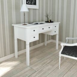 Berkfield Home White Writing Desk with 5 Drawers - thumbnail 1