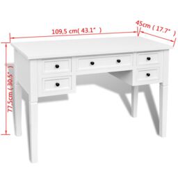 Berkfield Home White Writing Desk with 5 Drawers - thumbnail 6