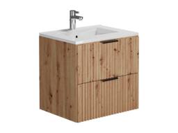 Vente-unique Fluted Wall-Hung Bathroom Unit With Inset Basin - Light Natural - 60 in Light Oak - thumbnail 2