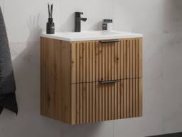 Vente-unique Fluted Wall-Hung Bathroom Unit With Inset Basin - Light Natural - 60 in Light Oak - thumbnail 4