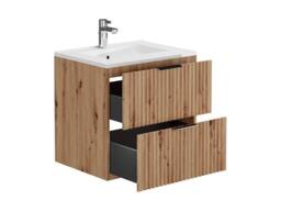 Vente-unique Fluted Wall-Hung Bathroom Unit With Inset Basin - Light Natural - 60 in Light Oak - thumbnail 6