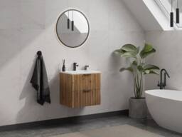 Vente-unique Fluted Wall-Hung Bathroom Unit With Inset Basin - Light Natural - 60 in Light Oak - thumbnail 3