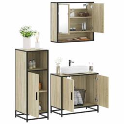Berkfield Home 3 Piece Bathroom Furniture Set Sonoma Oak Engineered Wood in Light Brown - thumbnail 2
