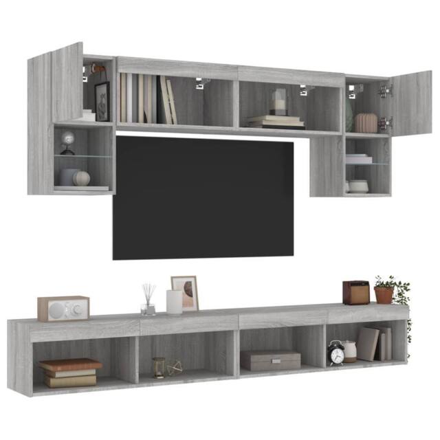 Berkfield Home 6 Piece TV Wall Units with LED Grey Sonoma Engineered Wood - image 1