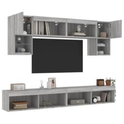 Berkfield Home 6 Piece TV Wall Units with LED Grey Sonoma Engineered Wood - thumbnail 1