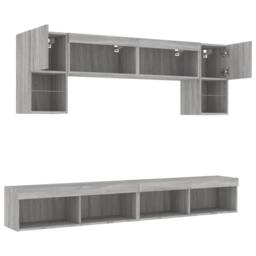 Berkfield Home 6 Piece TV Wall Units with LED Grey Sonoma Engineered Wood - thumbnail 6