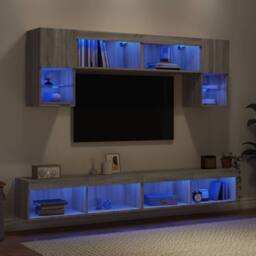 Berkfield Home 6 Piece TV Wall Units with LED Grey Sonoma Engineered Wood - thumbnail 4