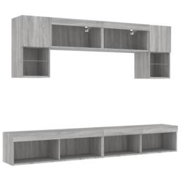 Berkfield Home 6 Piece TV Wall Units with LED Grey Sonoma Engineered Wood - thumbnail 5