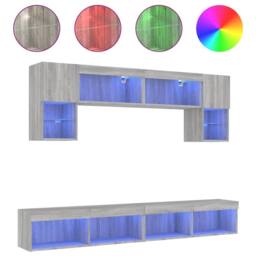Berkfield Home 6 Piece TV Wall Units with LED Grey Sonoma Engineered Wood - thumbnail 2