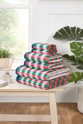 Rapport Home Santa Cruz 6 Piece Cotton Towels Bale Set Striped Soft & Absorbent in Red