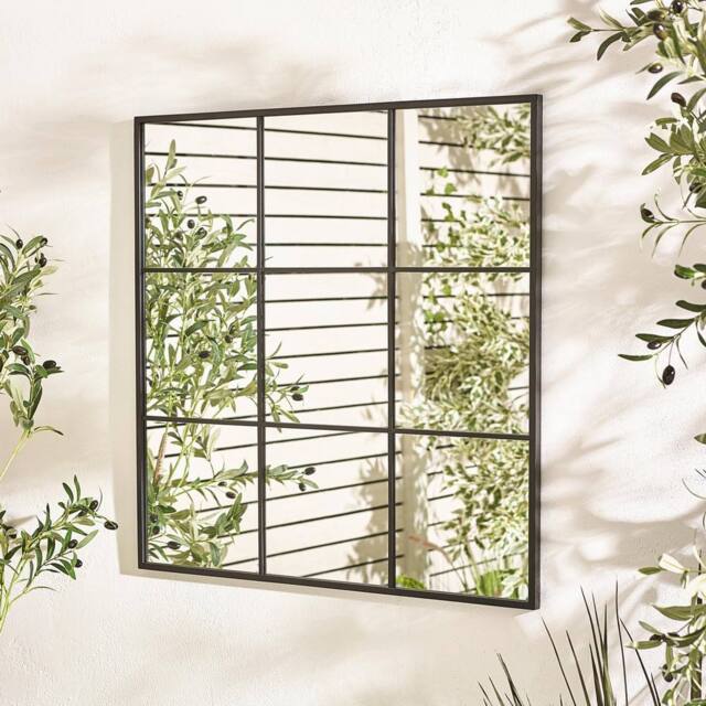 FurnitureboxUK Yoko Black Medium Window 80x80cm Garden Mirror - Size: 80x80 cm - image 1