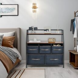 Costway Industrial 5 Drawers Dresser Organizer Fabric Storage Organizer Chest of Drawers in Brown - thumbnail 5