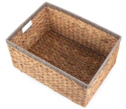 Red Hamper Water Hyacinth Water Hyacinth With Grey Rope Border Rectangular Storage Basket in Brown - Size: Small - thumbnail 3