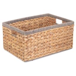 Red Hamper Water Hyacinth Water Hyacinth With Grey Rope Border Rectangular Storage Basket in Brown - Size: Small - thumbnail 1