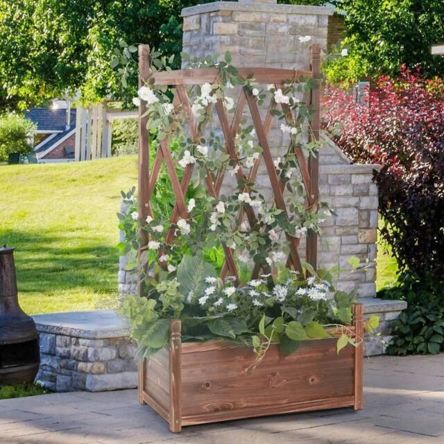 FLAVORA 64x35x115cm Wooden Garden Planter in Brown - Size: 100g - image 1