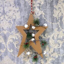 Shatchi Wooden Hanging Decoration Star Shape Light Brown 18X1.2X26 CM - thumbnail 4