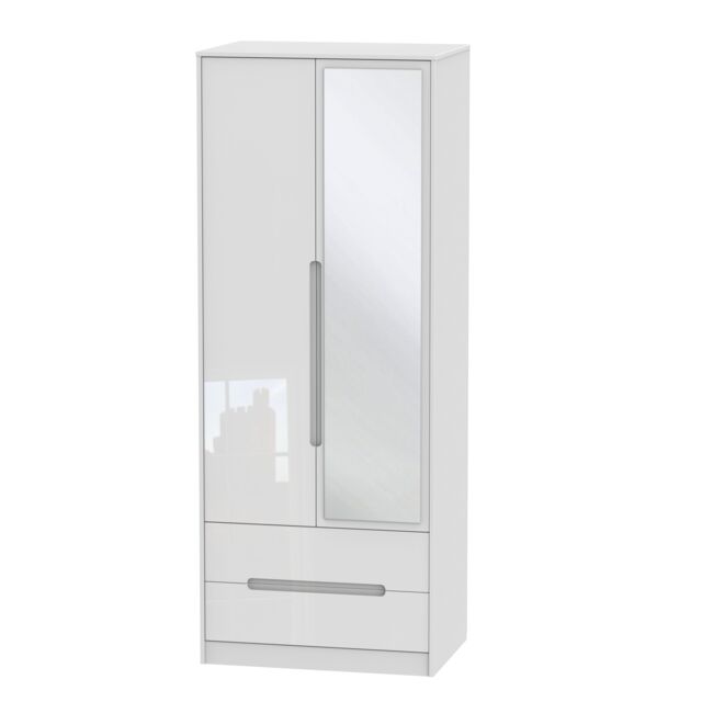 Ready Assembled 2 U Bristol Tall 2 Door 2drw Mirrored Wardrobe (Ready Assembled) in White