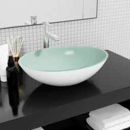 Berkfield Home Basin Glass 50x37x14 cm White - Size: 50 x 37 x 14 cm