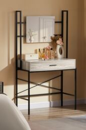Home Discount Vida Designs Brooklyn 1 Drawer Dressing Table with Built-in Mirror Storage in Grey
