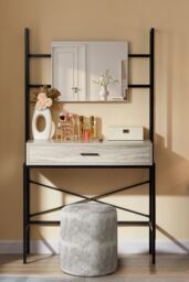 Home Discount Vida Designs Brooklyn 1 Drawer Dressing Table with Built-in Mirror Storage in Grey - thumbnail 2