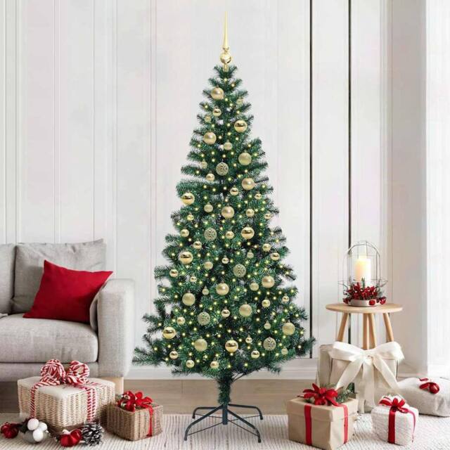 Berkfield Home Artificial Pre-lit Christmas Tree Green 210 cm PVC & Metal - image 1