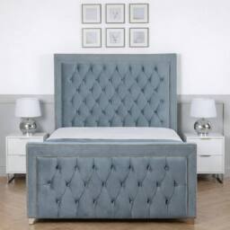 Living Comfort Bedz Metro Plush Velvet Upholstered Bed Slatted Base with 48Inch Headboard in Light Blue - Size: Single - thumbnail 2